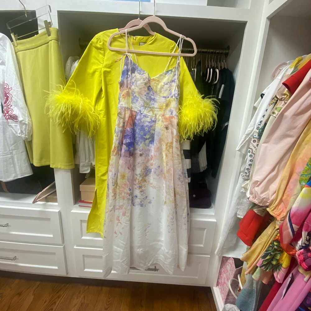 En Saison Pastel Floral Slip Dress in White, Lavender & Yellow